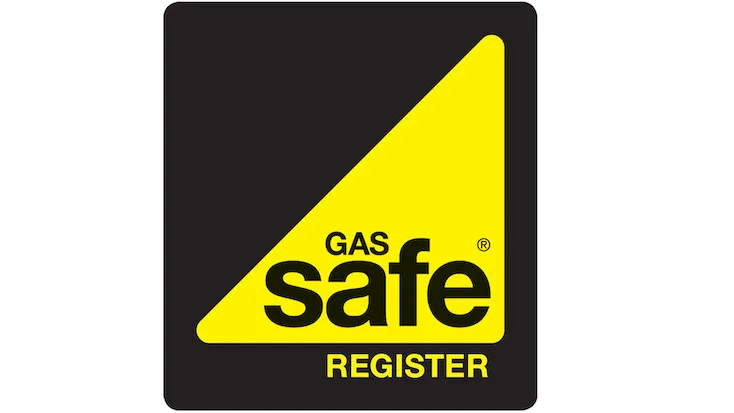 Gas Safe logo of a yellow triangle on a black background.